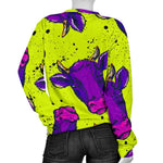 Lime Green And Purple Cow Pattern Print Women's Crewneck Sweatshirt GearFrost
