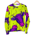 Lime Green And Purple Cow Pattern Print Women's Crewneck Sweatshirt