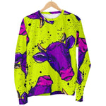 Lime Green And Purple Cow Pattern Print Women's Crewneck Sweatshirt GearFrost