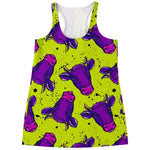 Lime Green And Purple Cow Pattern Print Women's Racerback Tank Top