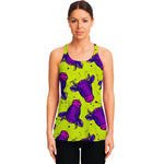 Lime Green And Purple Cow Pattern Print Women's Racerback Tank Top