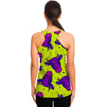 Lime Green And Purple Cow Pattern Print Women's Racerback Tank Top