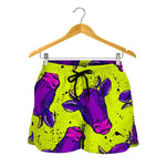 Lime Green And Purple Cow Pattern Print Women's Shorts