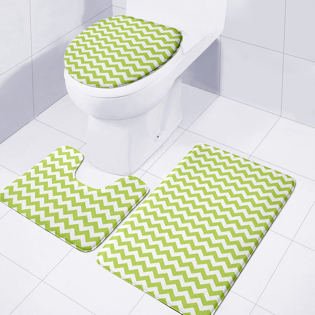 Lime Green And White Chevron Print 3 Piece Bath Mat Set