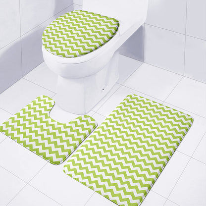 Lime Green And White Chevron Print 3 Piece Bath Mat Set