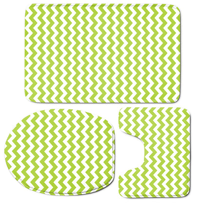 Lime Green And White Chevron Print 3 Piece Bath Mat Set