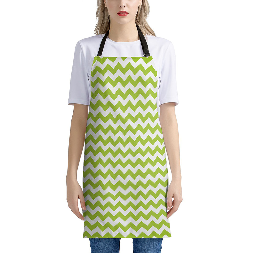 Lime Green And White Chevron Print Apron