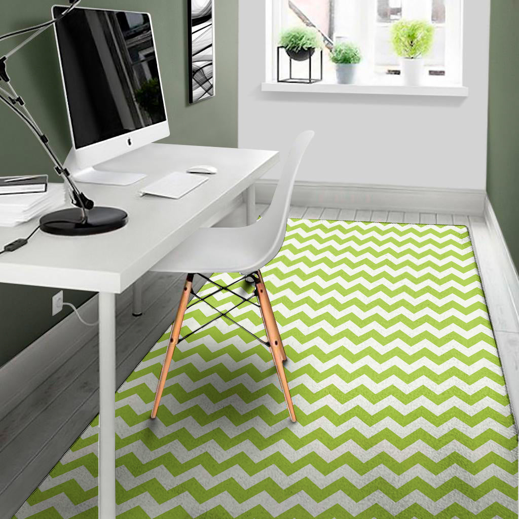 Lime Green And White Chevron Print Area Rug