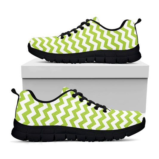 Lime Green And White Chevron Print Black Sneakers