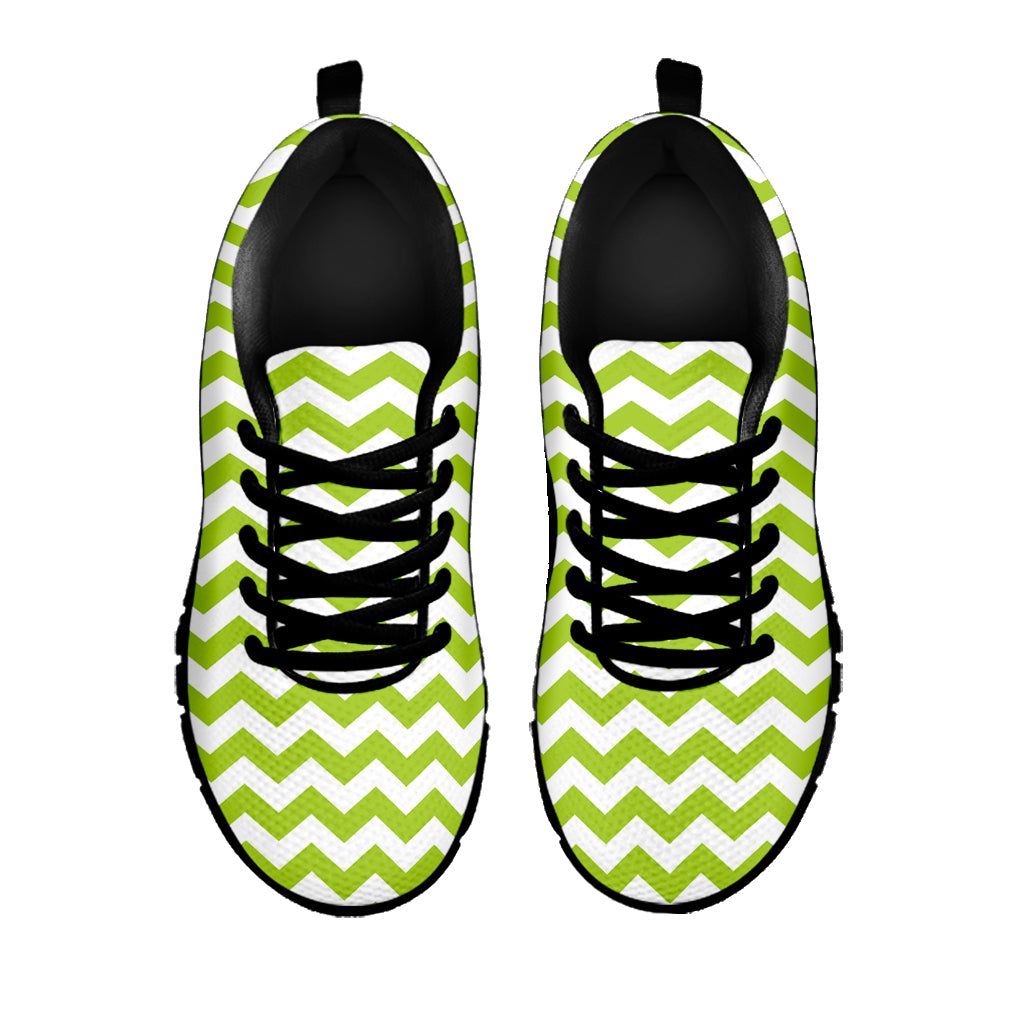 Lime Green And White Chevron Print Black Sneakers