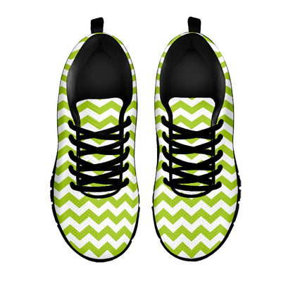 Lime Green And White Chevron Print Black Sneakers