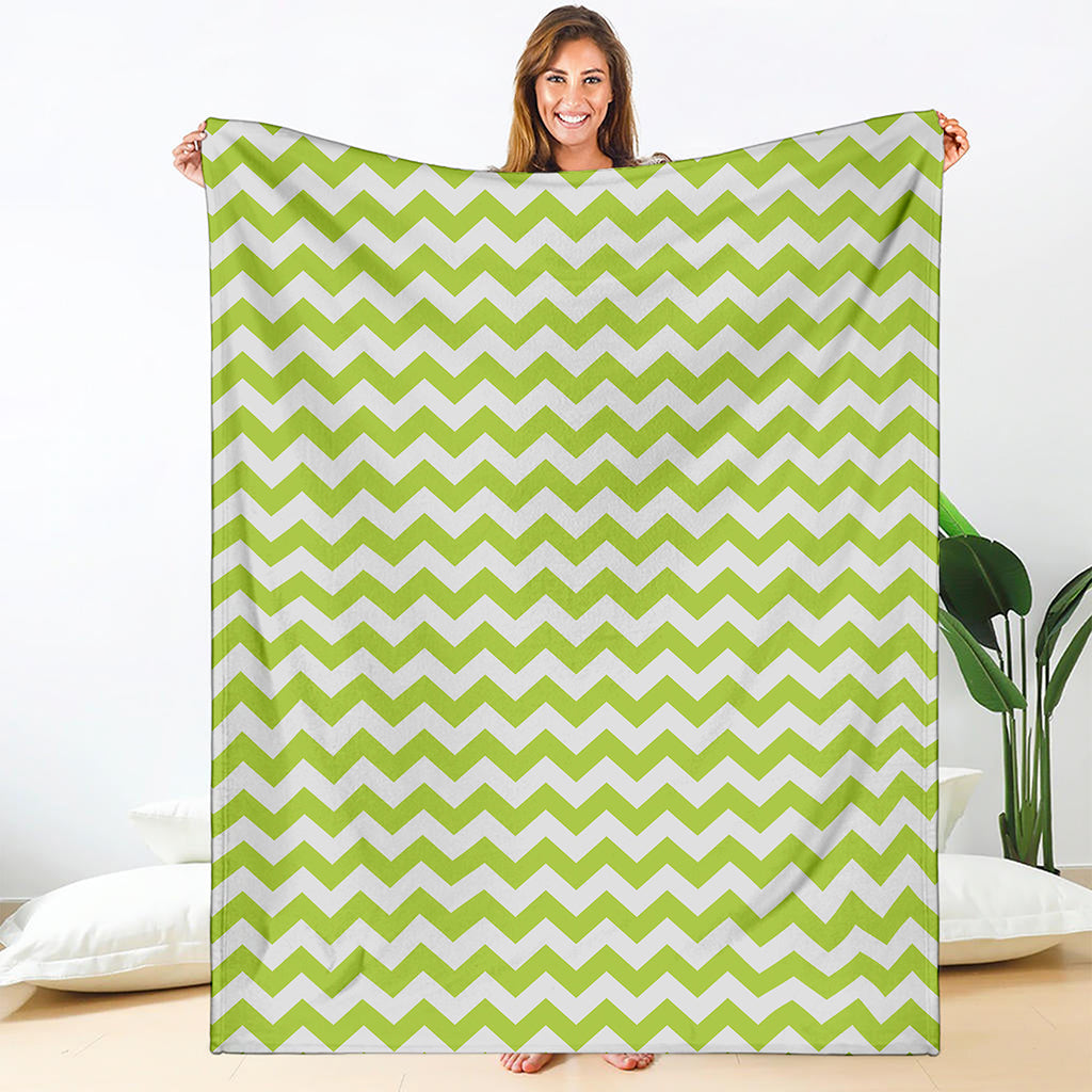Lime Green And White Chevron Print Blanket