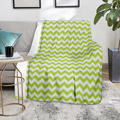 Lime Green And White Chevron Print Blanket