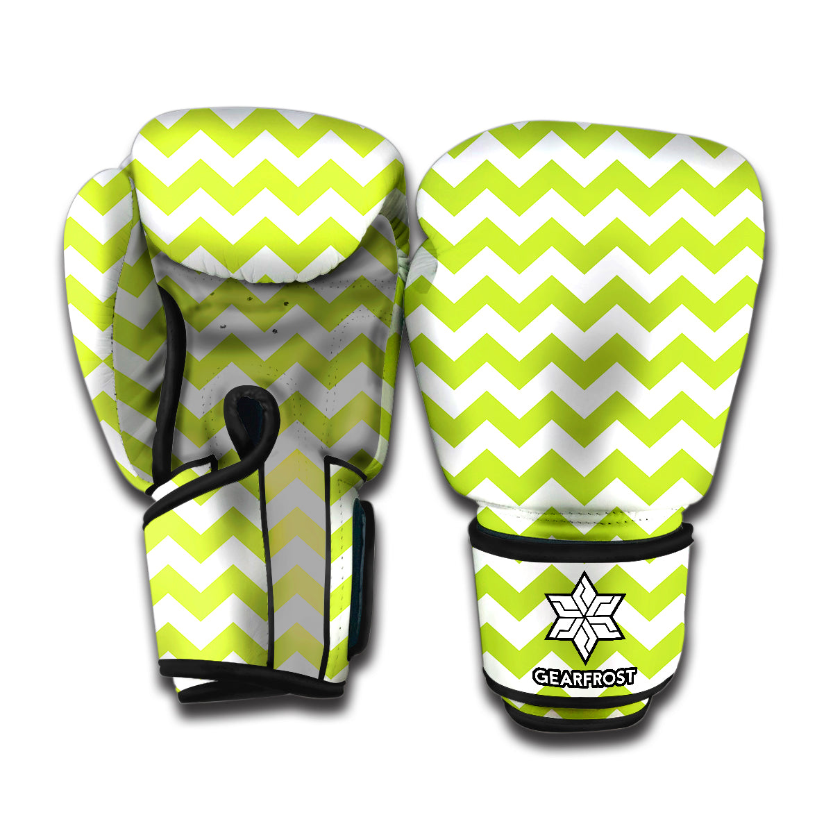 Lime Green And White Chevron Print Boxing Gloves