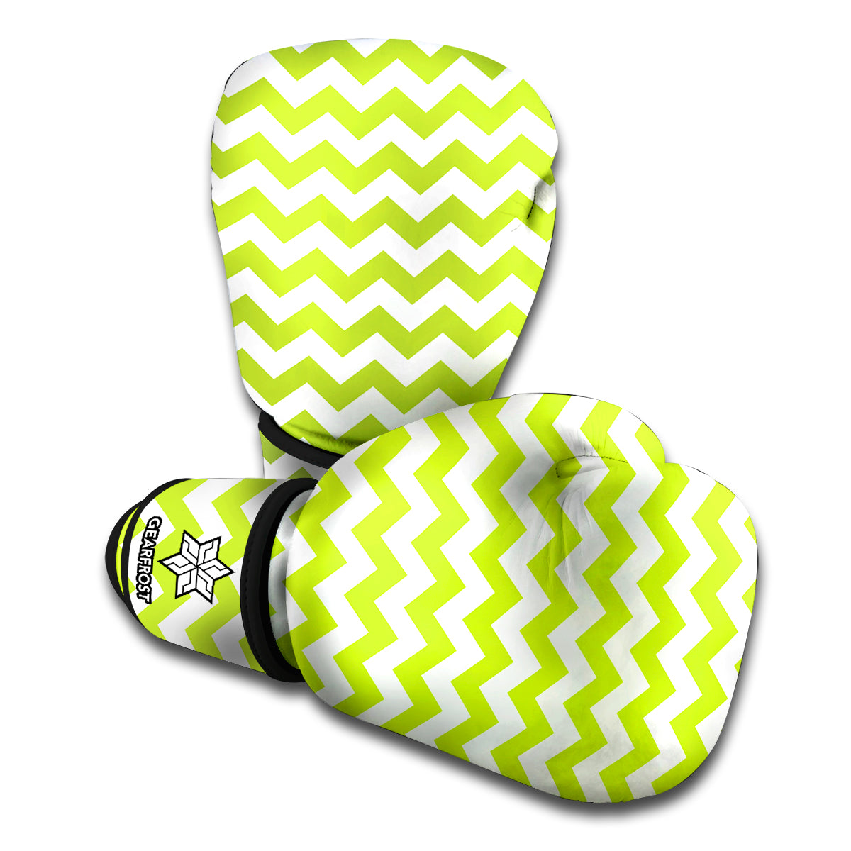 Lime Green And White Chevron Print Boxing Gloves