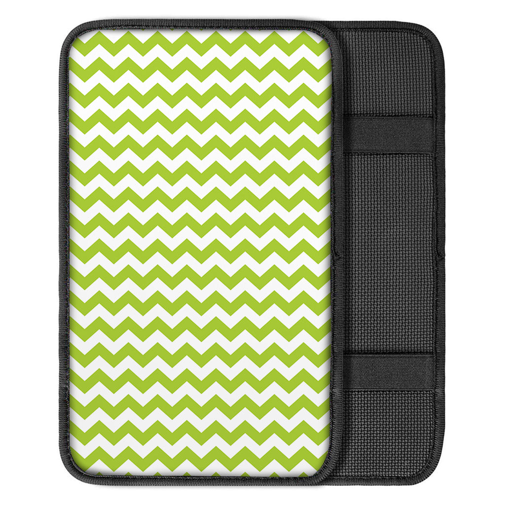Lime Green And White Chevron Print Car Center Console Cover