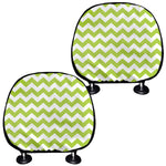 Lime Green And White Chevron Print Car Headrest Covers