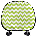 Lime Green And White Chevron Print Car Headrest Covers