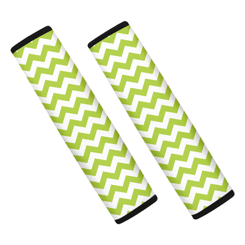 Lime Green And White Chevron Print Car Seat Belt Covers