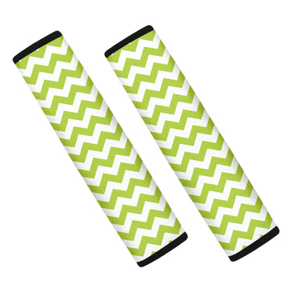 Lime Green And White Chevron Print Car Seat Belt Covers
