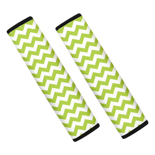 Lime Green And White Chevron Print Car Seat Belt Covers