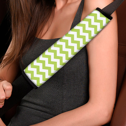 Lime Green And White Chevron Print Car Seat Belt Covers