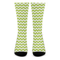 Lime Green And White Chevron Print Crew Socks