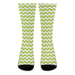 Lime Green And White Chevron Print Crew Socks