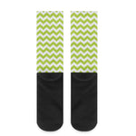 Lime Green And White Chevron Print Crew Socks