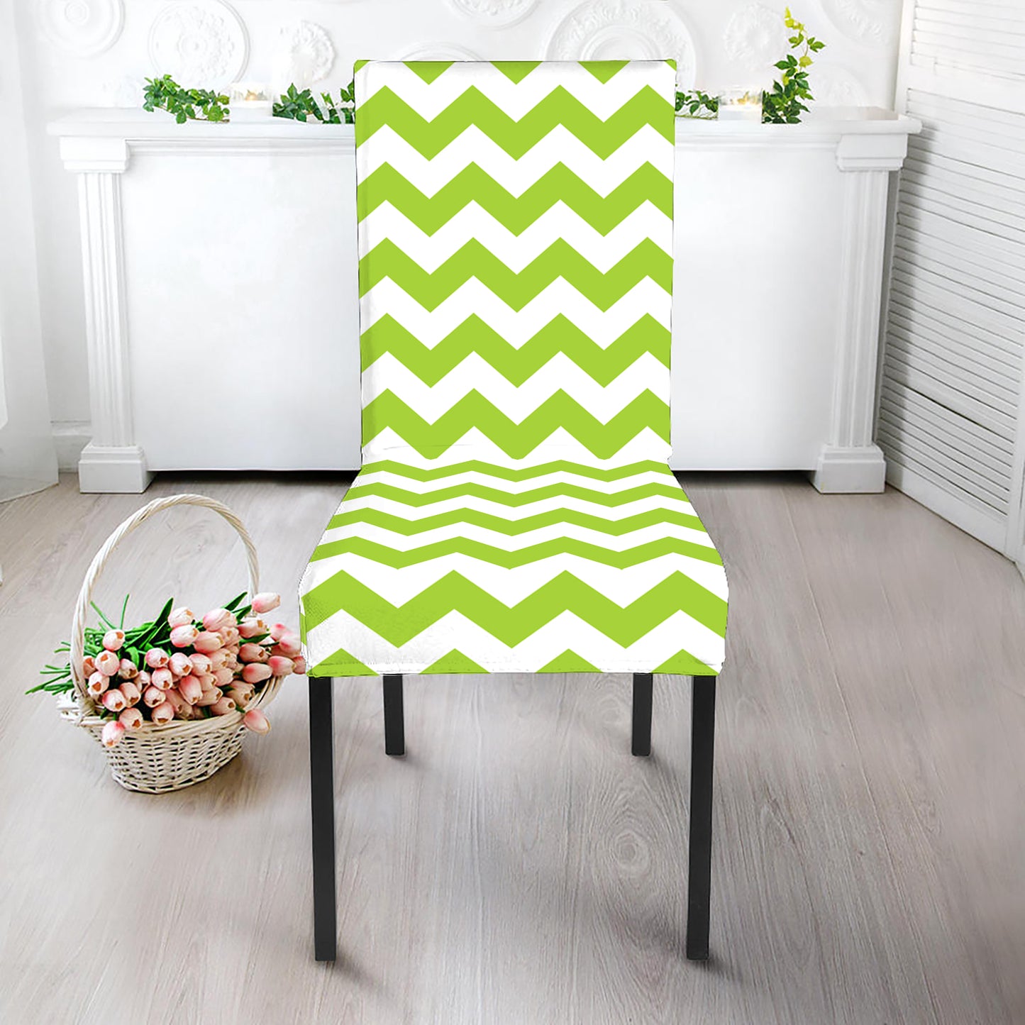 Lime Green And White Chevron Print Dining Chair Slipcover