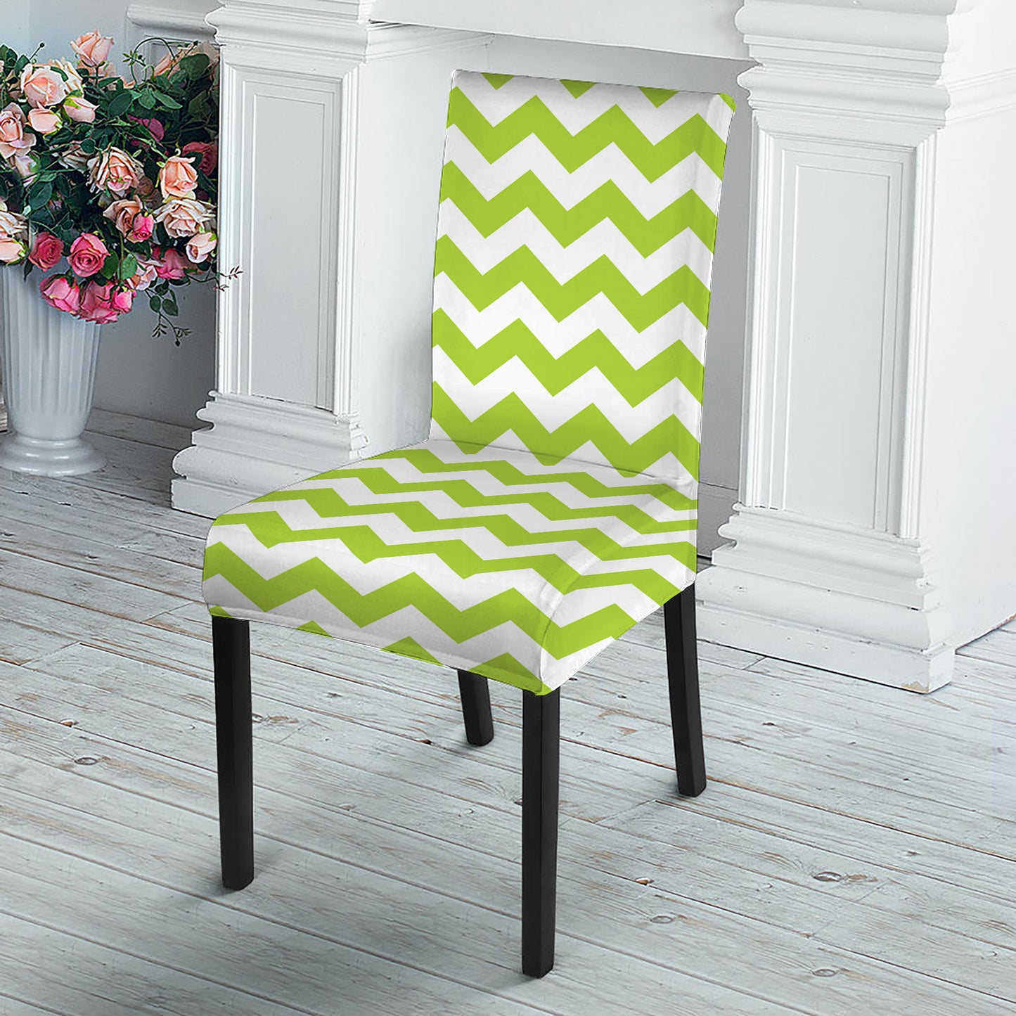 Lime Green And White Chevron Print Dining Chair Slipcover