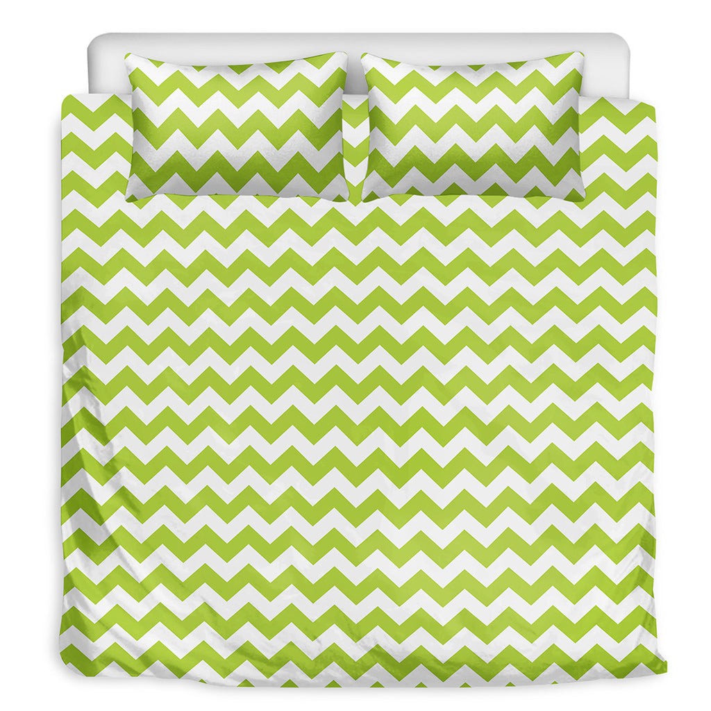 Lime Green And White Chevron Print Duvet Cover Bedding Set