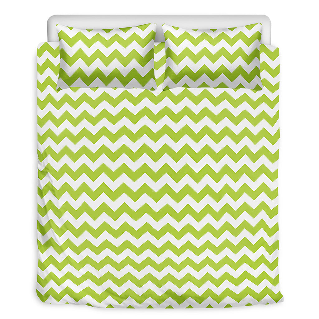 Lime Green And White Chevron Print Duvet Cover Bedding Set