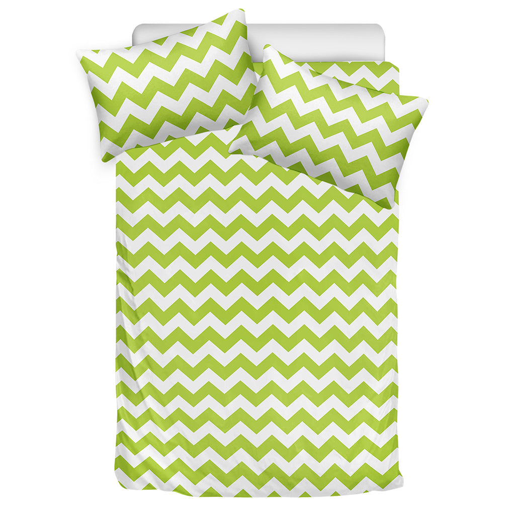 Lime Green And White Chevron Print Duvet Cover Bedding Set