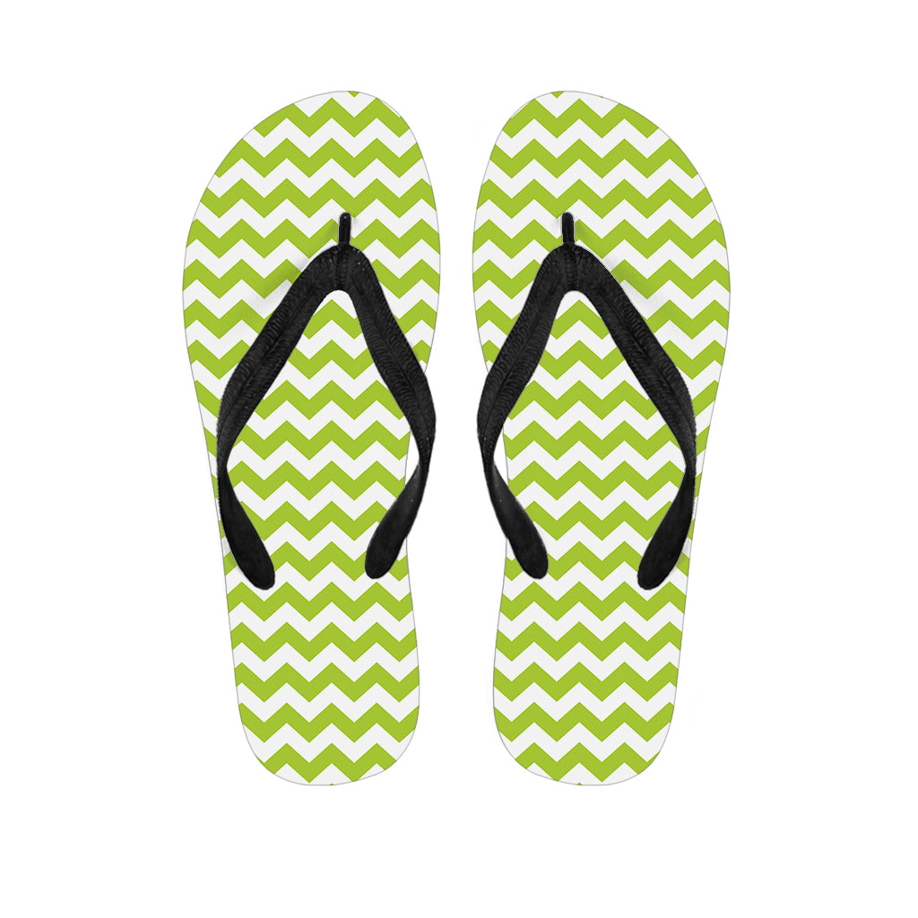 Lime Green And White Chevron Print Flip Flops