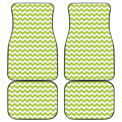 Lime Green And White Chevron Print Front and Back Car Floor Mats