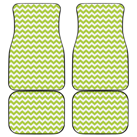 Lime Green And White Chevron Print Front and Back Car Floor Mats