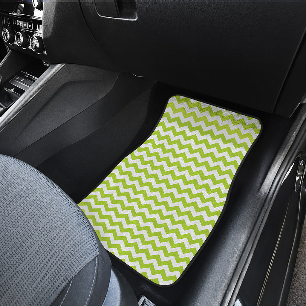 Lime Green And White Chevron Print Front and Back Car Floor Mats