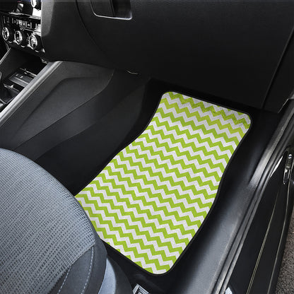 Lime Green And White Chevron Print Front and Back Car Floor Mats