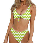 Lime Green And White Chevron Print Front Bow Tie Bikini