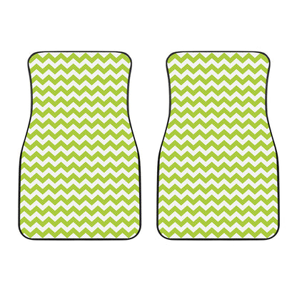 Lime Green And White Chevron Print Front Car Floor Mats