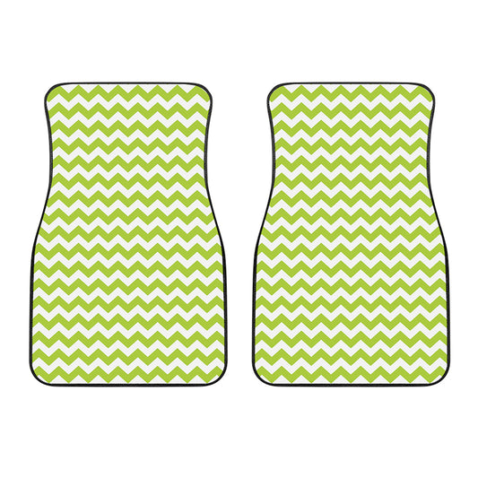 Lime Green And White Chevron Print Front Car Floor Mats