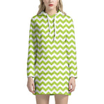 Lime Green And White Chevron Print Hoodie Dress