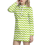 Lime Green And White Chevron Print Hoodie Dress