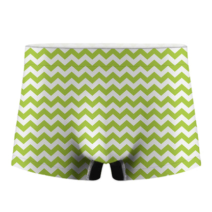 Lime Green And White Chevron Print Men's Boxer Briefs