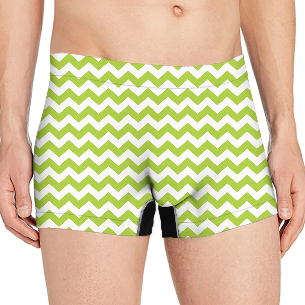 Lime Green And White Chevron Print Men's Boxer Briefs