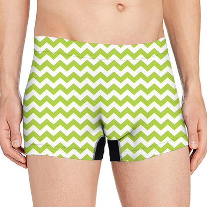 Lime Green And White Chevron Print Men's Boxer Briefs