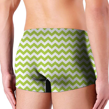 Lime Green And White Chevron Print Men's Boxer Briefs