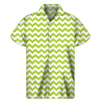 Lime Green And White Chevron Print Men's Short Sleeve Shirt
