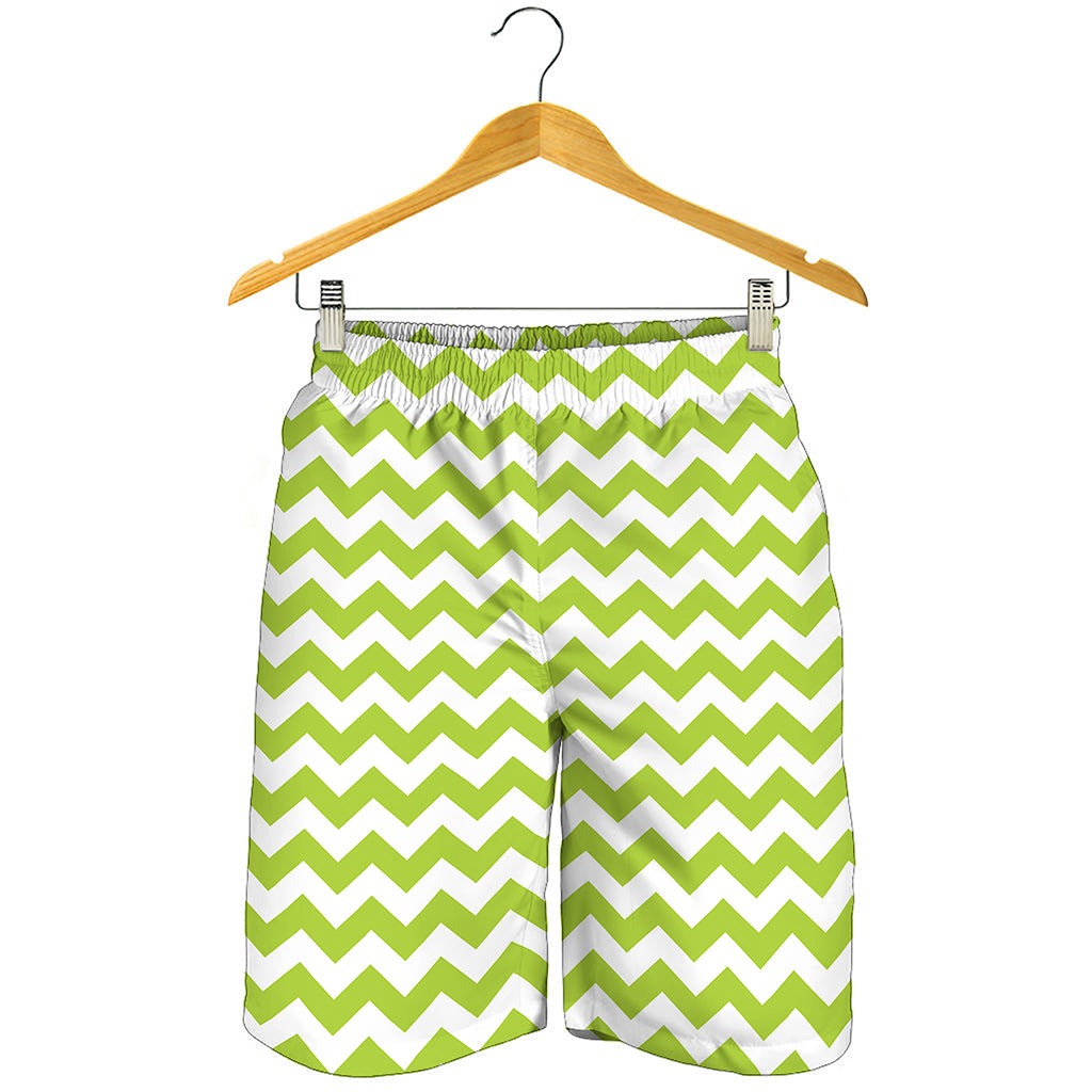 Lime Green And White Chevron Print Men's Shorts